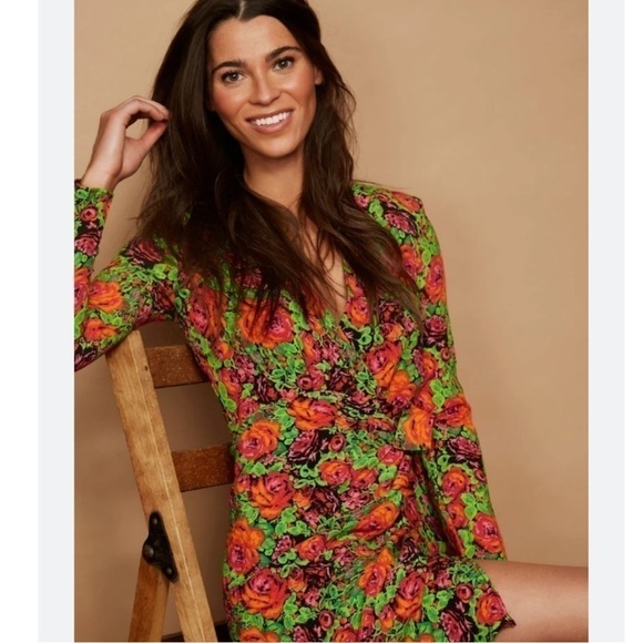 NEW Zara Floral Print Lined Wrap Dress With Long Sleeves - Picture 9 of 16